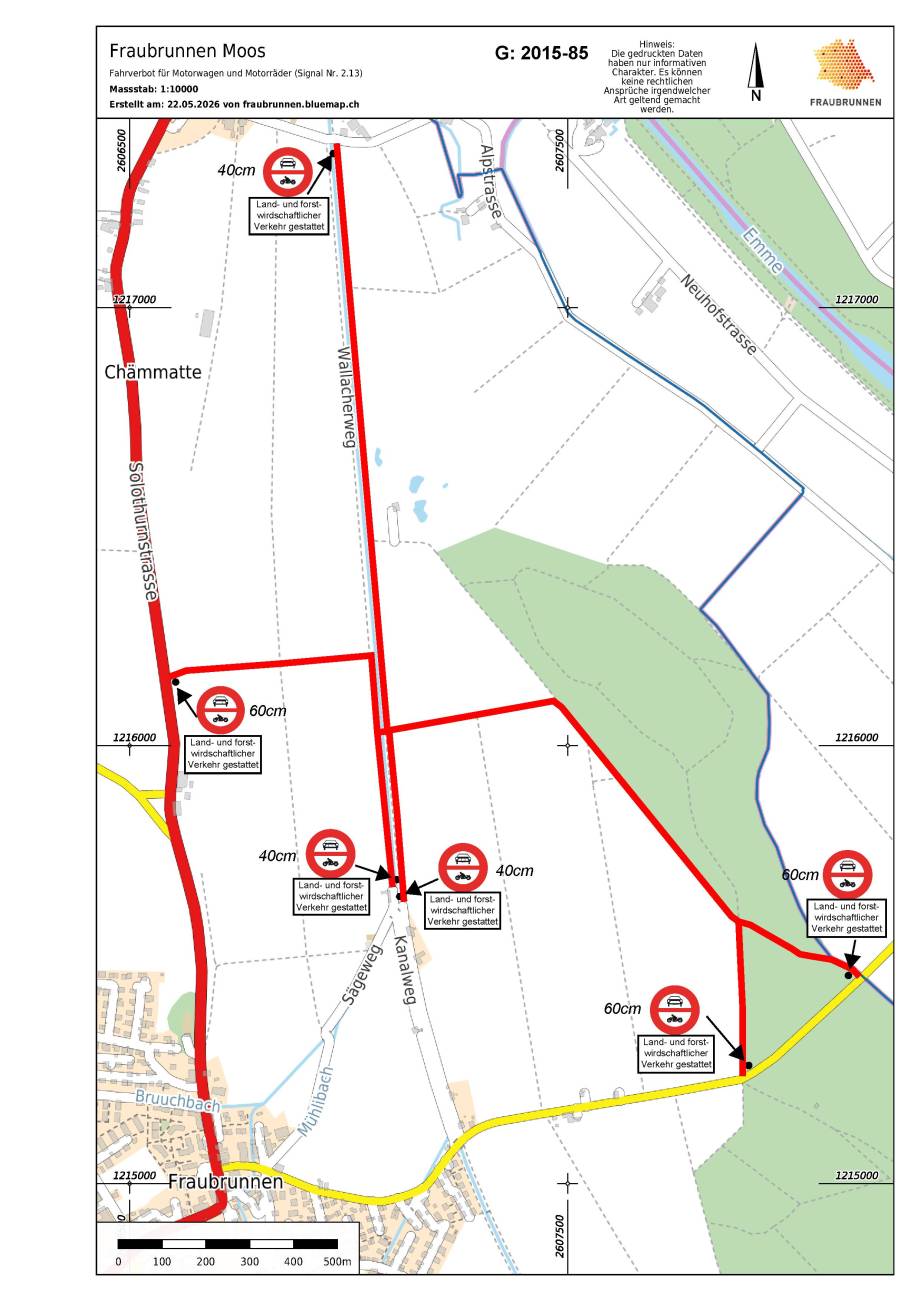 Situationsplan; Fahrverbot Moos Fraubrunnen
